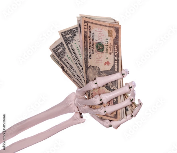 Obraz dollars in skeleton hand