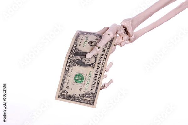 Obraz one dollar in skeleton fingers