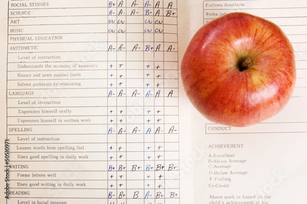Obraz Apple on a vintage report card