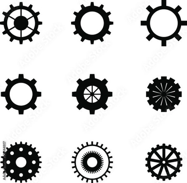 Fototapeta Gear icon. Engineering mechanism. Symbol of mechanization. Machinery industrial technology sign. Cogwheel Line Icon Engineering, Tool Sign.