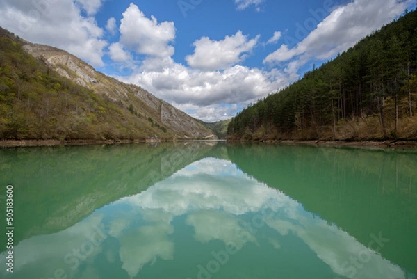Obraz A series of cruises on the Drina River. The mirror of the emerald waters. Symmetry.