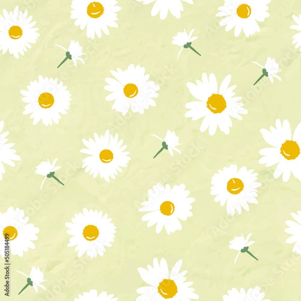 Fototapeta The chamomile flower. Silhouettes of white daisies for textiles. Seamless floral texture white of Daisy flower on grey abstract background, EPS 10, vector.