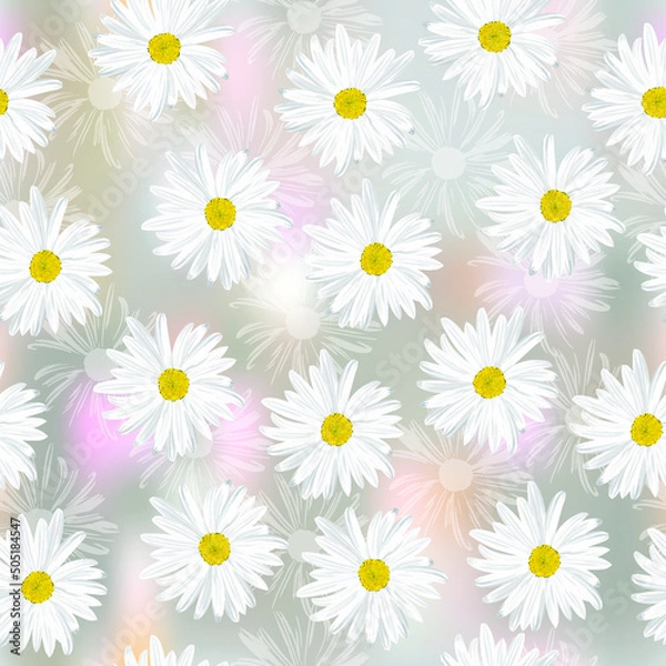 Fototapeta The chamomile flower. Seamless floral texture white of Daisy flower on grey abstract background, EPS 10, vector.