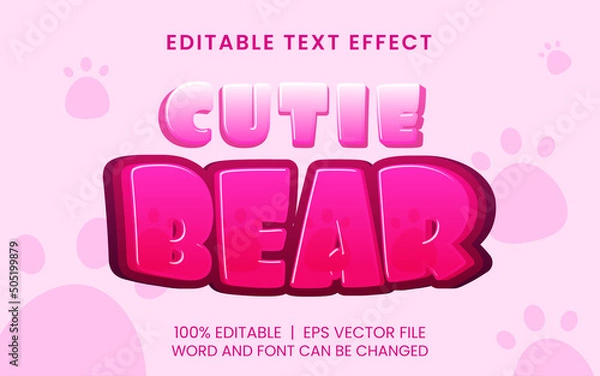 Fototapeta editable text effect with pinky cutie bear game style