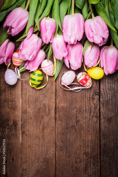 Fototapeta Tulips and eggs border