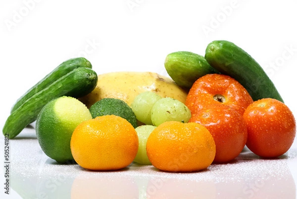 Fototapeta fruits and vegetable on isolated background