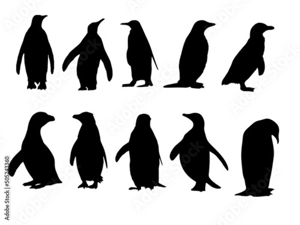 Obraz Black silhouette of a penguin Vector Image Flat black emperor penguin Royalty Free EPS