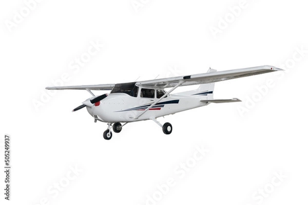 Fototapeta Light aircraft on a white background. A small tourist plane on an isolated white background. side view