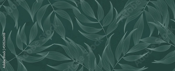 Obraz Abstract art background with a pattern of tropical leaves in blue. Line style botanical banner for wallpaper design, decor, print, packaging