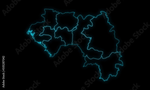 Obraz Outline Map of Guinea with Regions in Black Background