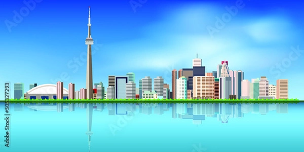 Obraz Toronto canada skyline color Buildings, blue sky and reflections. Vector illustration.