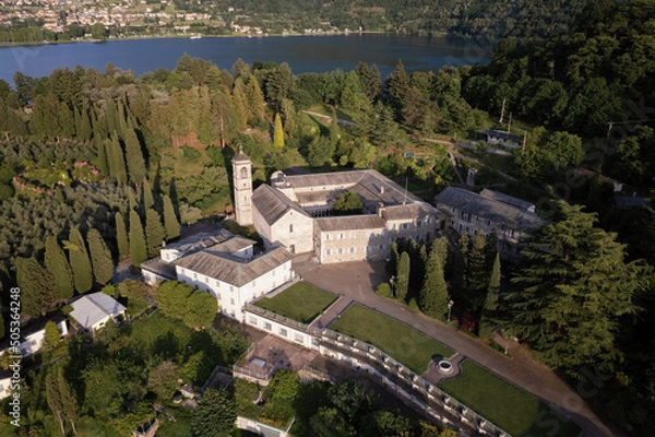 Fototapeta Piona Abbey on Lake Como seen from above.