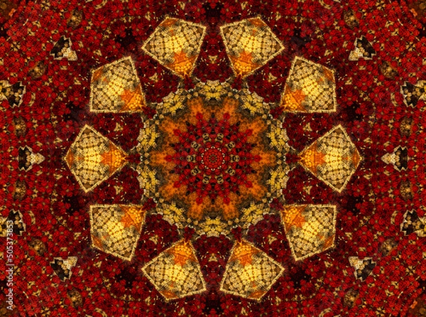 Fototapeta Glowing fiery oriental ornament, image for Buddhist mantra