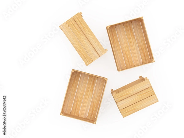 Fototapeta Wooden pallets and boxes top view. 3D illustration