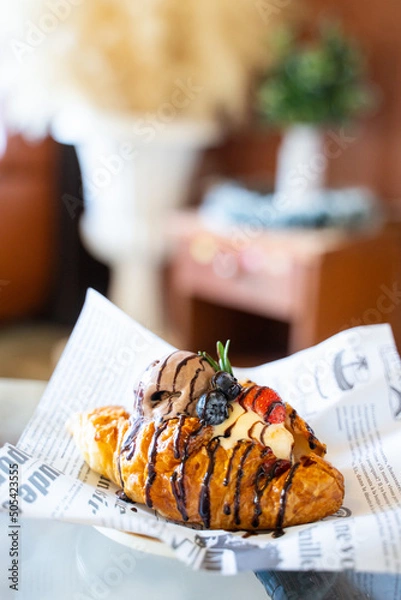 Obraz ice cream and croissant for dessert