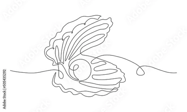 Fototapeta Continuous unilinear pattern of shells. Scalloped pearl. Modern minimalist icon or logo in a simple linear style. Vector illustration.