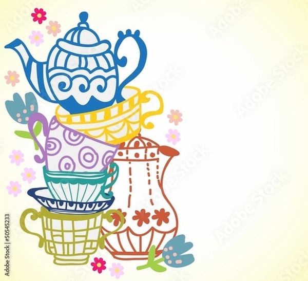 Obraz tea cup background with teapot