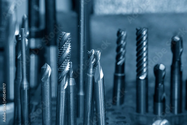 Fototapeta Close-up scene the used tapping tools for CNC milling machine.