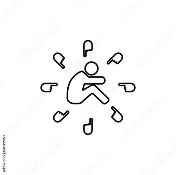 Obraz group bullying icon, bully persecution, harassment and hate attack, social blame, accuse victim, thin line symbol on white background - editable stroke vector illustration