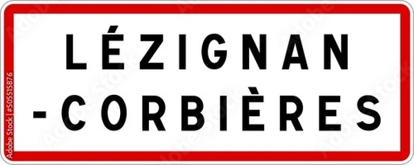Fototapeta Panneau entrée ville agglomération Lézignan-Corbières / Town entrance sign Lézignan-Corbières