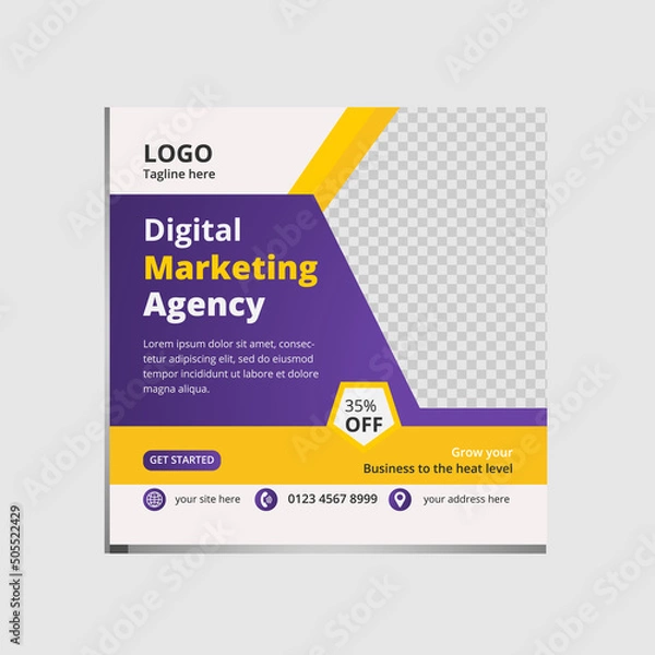 Fototapeta Set of social media post template and marketing webinar other seminars, online courses and classes, suitable modern banner and real estate square banner design template etc.
