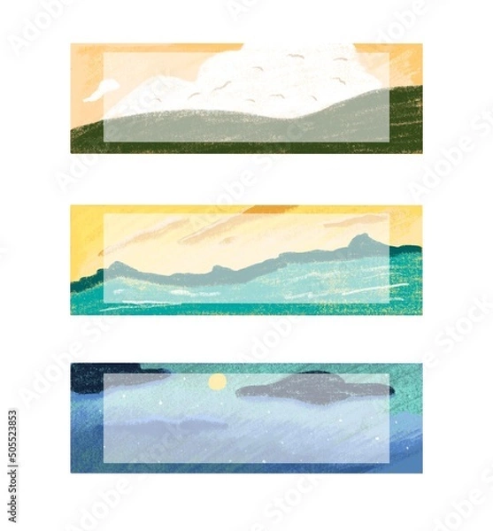 Fototapeta Stylish cute sheets with landscapes for a personal diary, a planner template. Organizer with notes and to-do list.