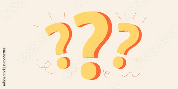 Obraz Three question marks with comic lines. Vector illustration with 3D style. Concept of problem solving.