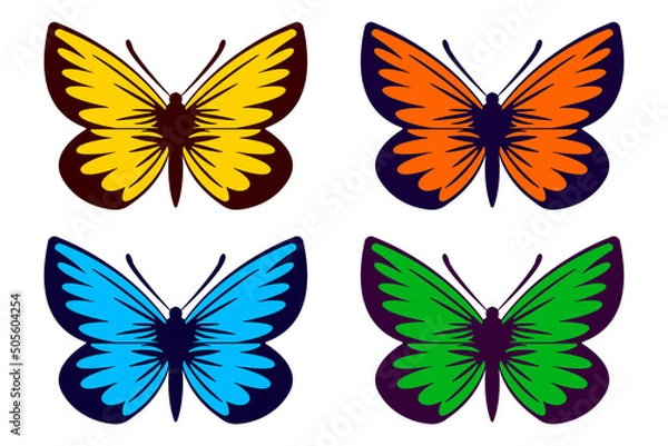 Obraz set butterfly flat cartoon style isolated white background