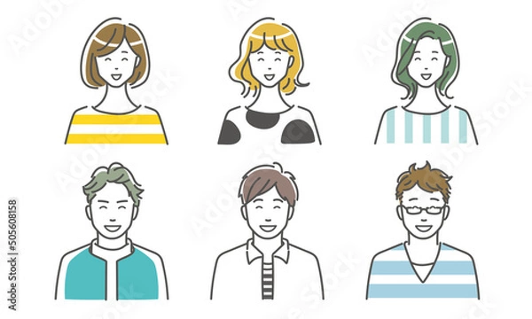 Fototapeta シンプルタッチな人物の顔アイコンのセット	
