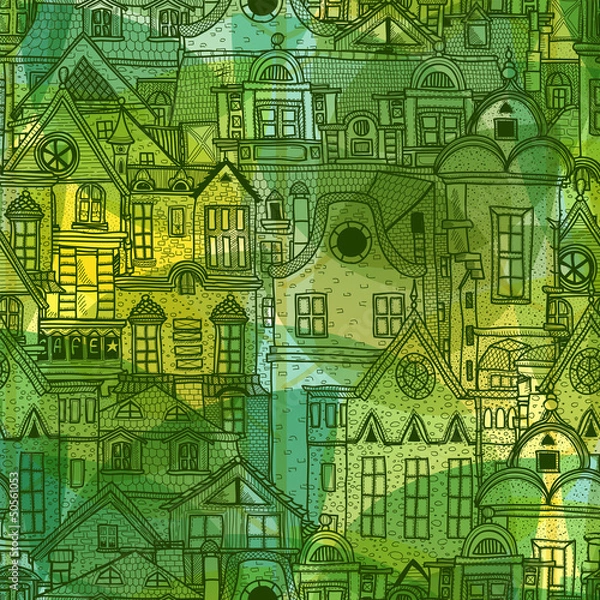Fototapeta Spring abstract background with old town