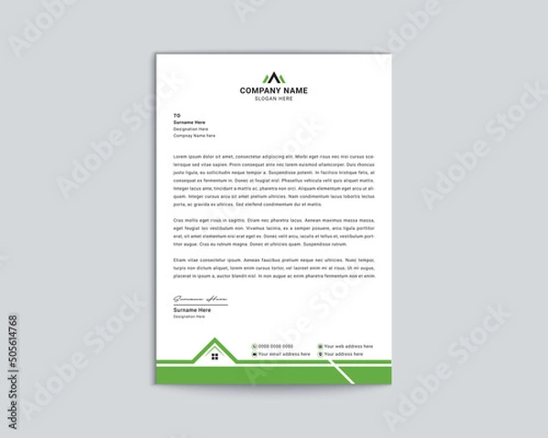 Obraz Real Estate Letterhead Design template. Multipurpose Professional corporate modern letterhead design with Yellow, Blue, Green, Red and Black business style print ready for your corporate building