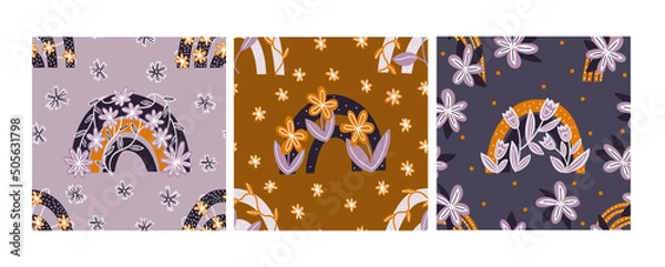 Obraz Rainbow boho flower pattern collection