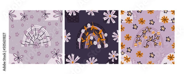 Obraz Rainbow boho flower pattern collection