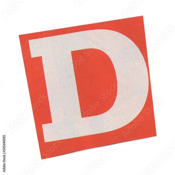 Fototapeta letter d magazine cut out font, ransom letter, isolated collage elements for text alphabet. hand made and cut, high quality scan. halftone pattern and texture detail. newspaper and scraps