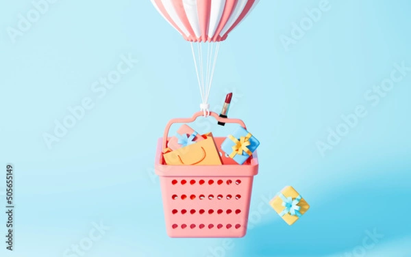 Fototapeta Gifts in the shopping basket, 3d rendering.