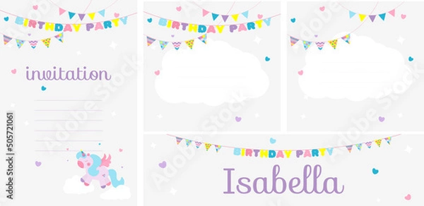 Fototapeta Cute invitation with a unicorn for a birthday party