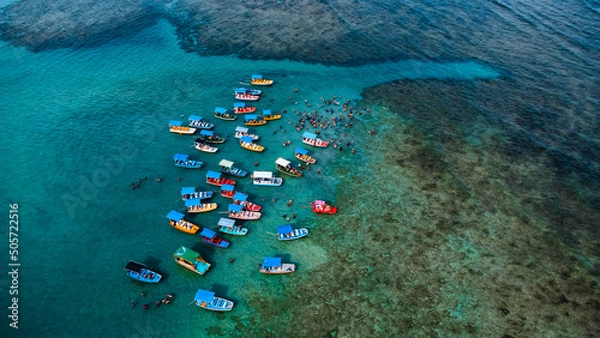 Obraz São Miguel dos Milagres Costa dos Corais Paisagem Praia Tropical Alagoas Brasil Mar Oceano Barcos Areia Água Coqueiros Litoral Turismo Viagem Viajar Natureza