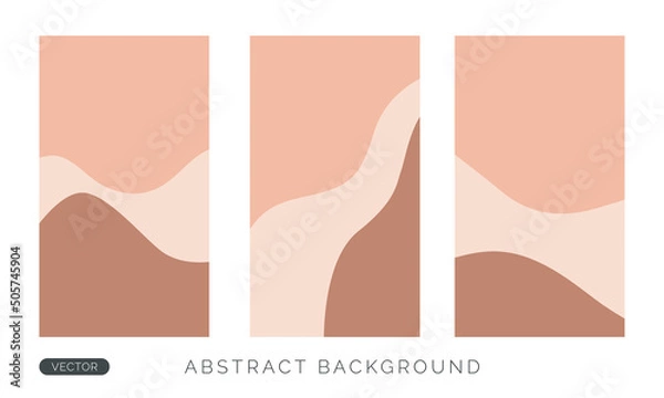 Fototapeta Set of minimalist background for social media stories or wallpaper phone. Hand-drawn vector illustrations with wave neutral color.