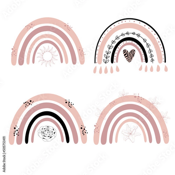 Fototapeta Organic Rainbow Clip Art. Boho elements.