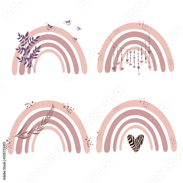 Fototapeta Organic Rainbow Clip Art. Boho elements.