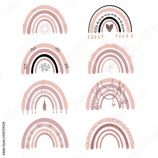 Fototapeta Organic Rainbow Clip Art. Boho elements.