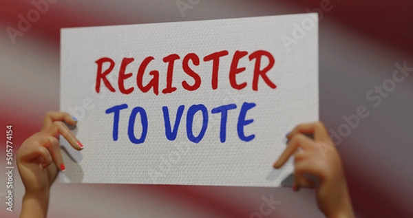 Obraz CGI hands showing placard, Register to vote. 3D render.