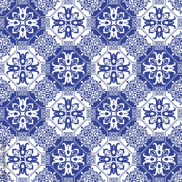 Fototapeta Seamless tiles background. Mosaic pattern for ceramic in dutch, portuguese, spanish, italian style.