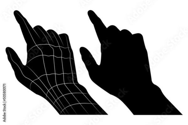 Obraz silhouette of hand pressing with finger isolated white background