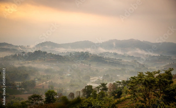 Fototapeta Wat Kong Niam Viewpoint over the valley in Phetchabun, Thailand