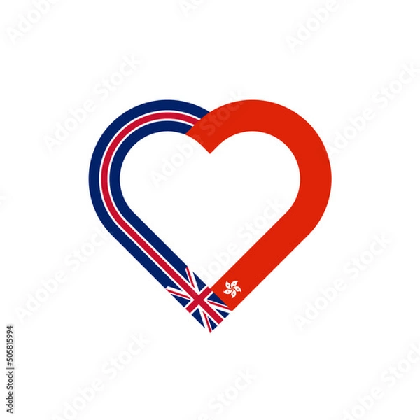 Fototapeta unity concept. heart ribbon icon of united kingdom and hong kong flags. vector illustration isolated on white background
