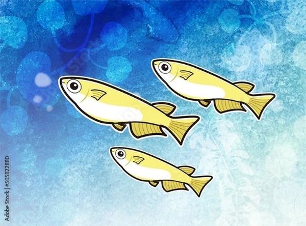 Obraz メダカのいる水中の水彩画（グラデーション）