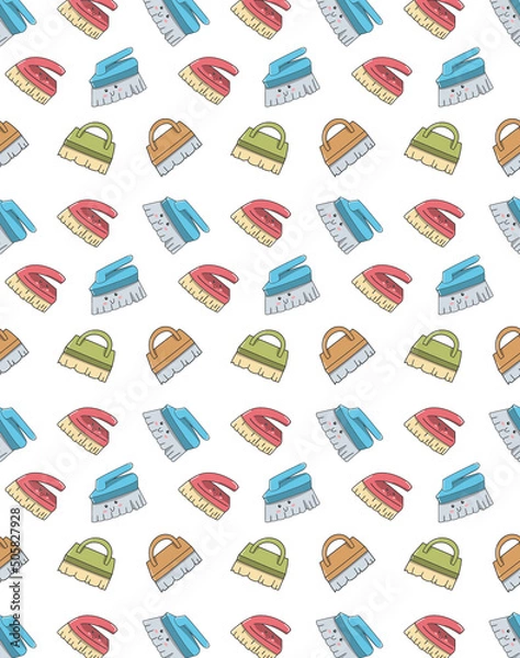Fototapeta doodle seamless pattern of brushes. cute cartoon items. Vector illustration