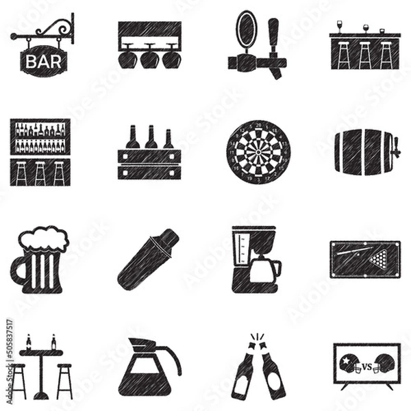 Obraz Bar Icons. Black Scribble Design. Vector Illustration.