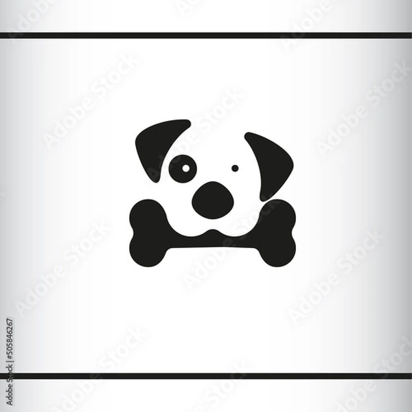 Fototapeta Dog with bone. Black and white simple logo design. Vector logo template.